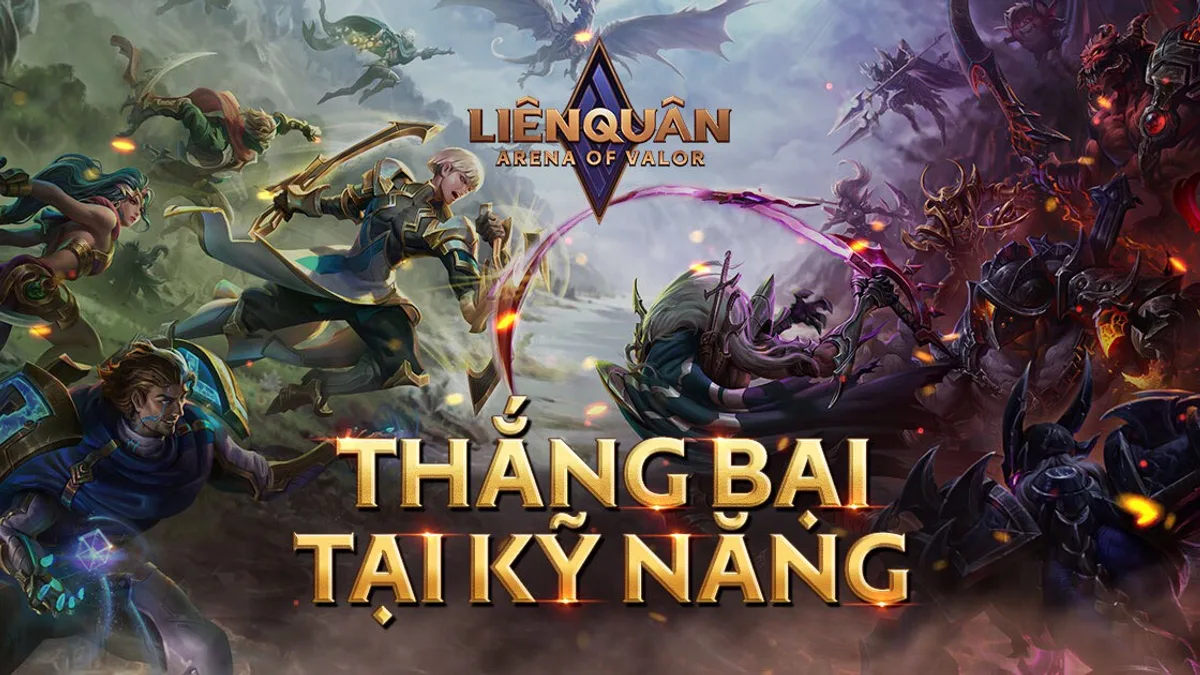 Ảnh quảng bá chính thức Liên Quân Mobile với chiến trường MOBA và tướng trong game.